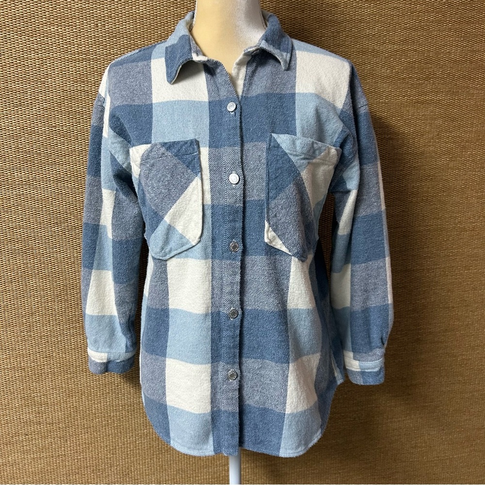 Zara Shacket Girls 13-14 Blue Plaid Flannel